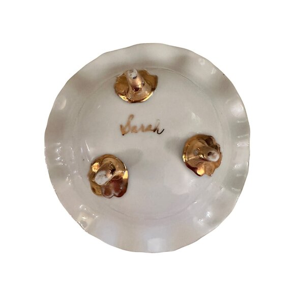 Vintage Rare Yellow Rose design Porcelain Footed Dish Sarah small trinket - Picture 2 of 8